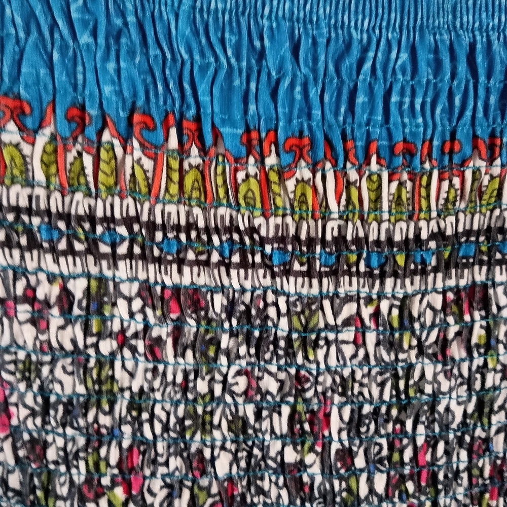 Bohemian Strapless Summer Beach Mini Dress Blue Floral Stretch A-Line Size M New - Picture 3 of 10